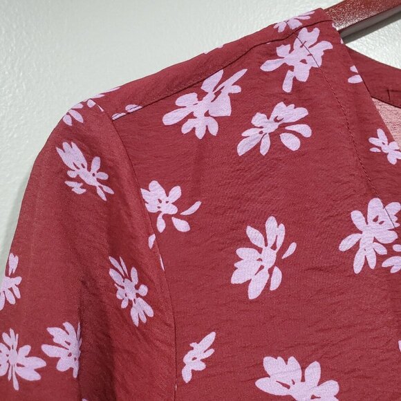 NWT Madewell Button Front V-Neck Cropped Long-Sleeved Cabernet Floral Top Sz XS - Picture 11 of 13